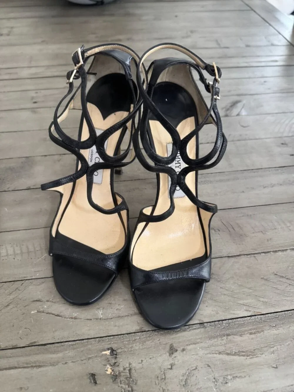 Jimmy Choo Ivette Lang Mirror Stiletto Heel Strappy Leather Pumps Black 39